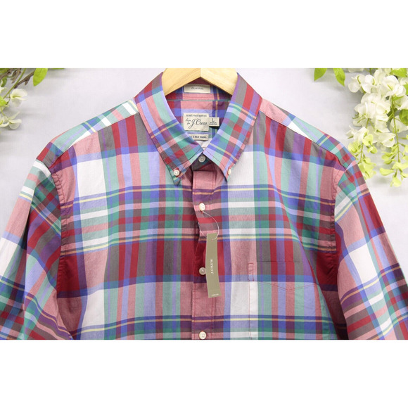 J. Crew Men's Shirt Cotton 100's 2-Ply Yarns Button Down Red Plaid Sz L - Picture 3 of 6